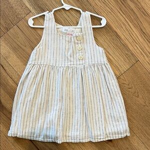 Zara Cream Dress with Navy Pinstripes and Button Detail